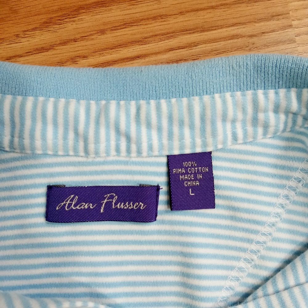 Alan Flusser Shirt Mens Sz L Polo Pima Cotton Soft Striped Short Sleeve - Picture 4 of 10